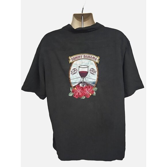 Tommy Bahama Vintage Black Silk Hawaiian Button Up Shirt 2XL Pocket Embroidered - Picture 1 of 7